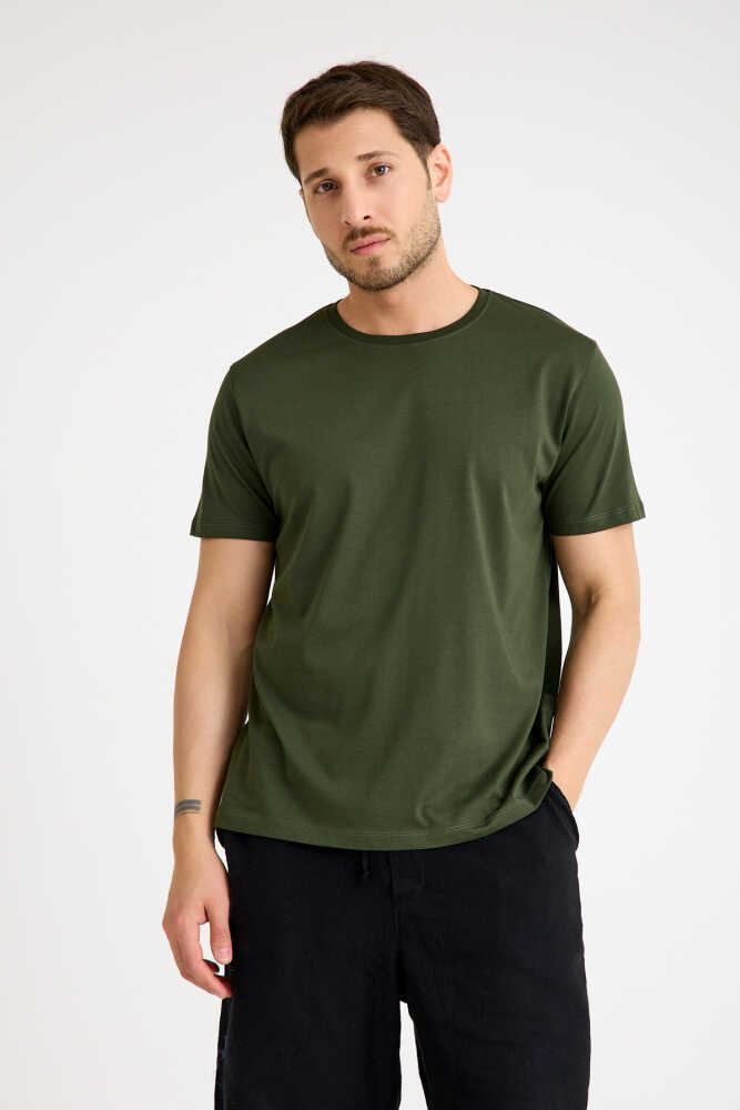 Haki Tişört Basic Erkek Regular Loose Fit Pamuklu T-shirt Kısa Kollu - 4