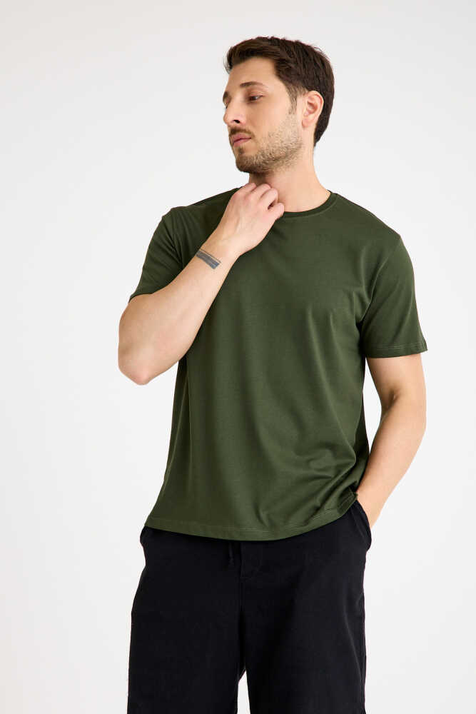 Haki Tişört Basic Erkek Regular Loose Fit Pamuklu T-shirt Kısa Kollu - 5