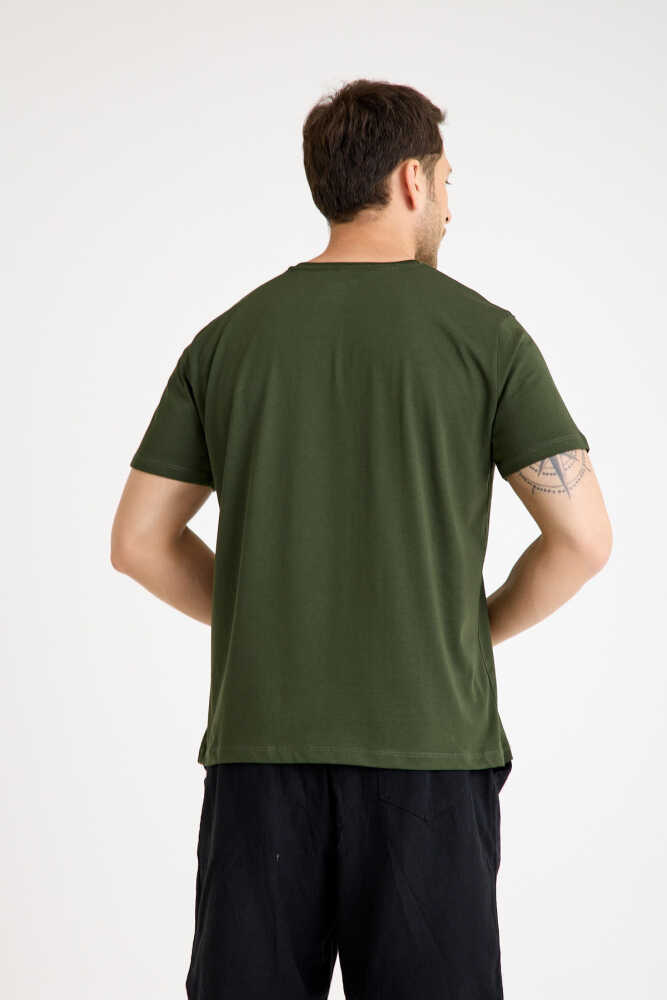 Haki Tişört Basic Erkek Regular Loose Fit Pamuklu T-shirt Kısa Kollu - 6