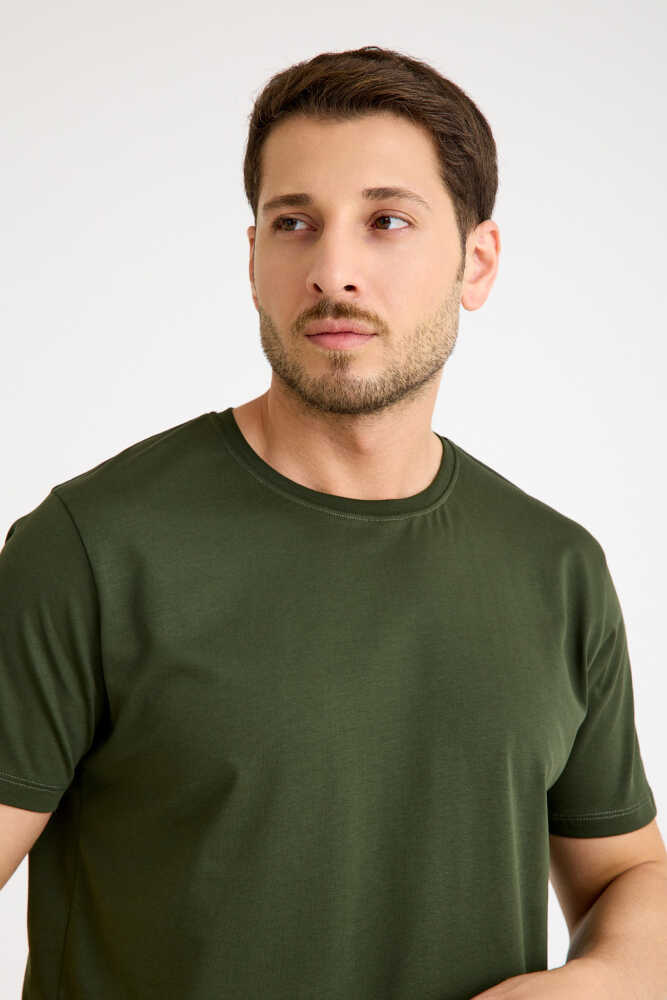 Haki Tişört Basic Erkek Regular Loose Fit Pamuklu T-shirt Kısa Kollu - 7