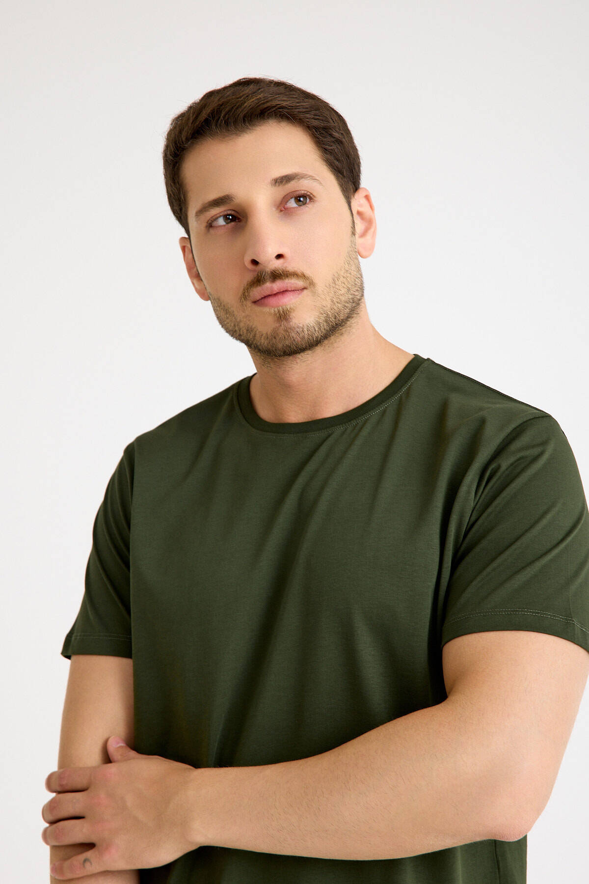 Haki Tişört Basic Erkek Regular Loose Fit Pamuklu T-shirt Kısa Kollu - 8