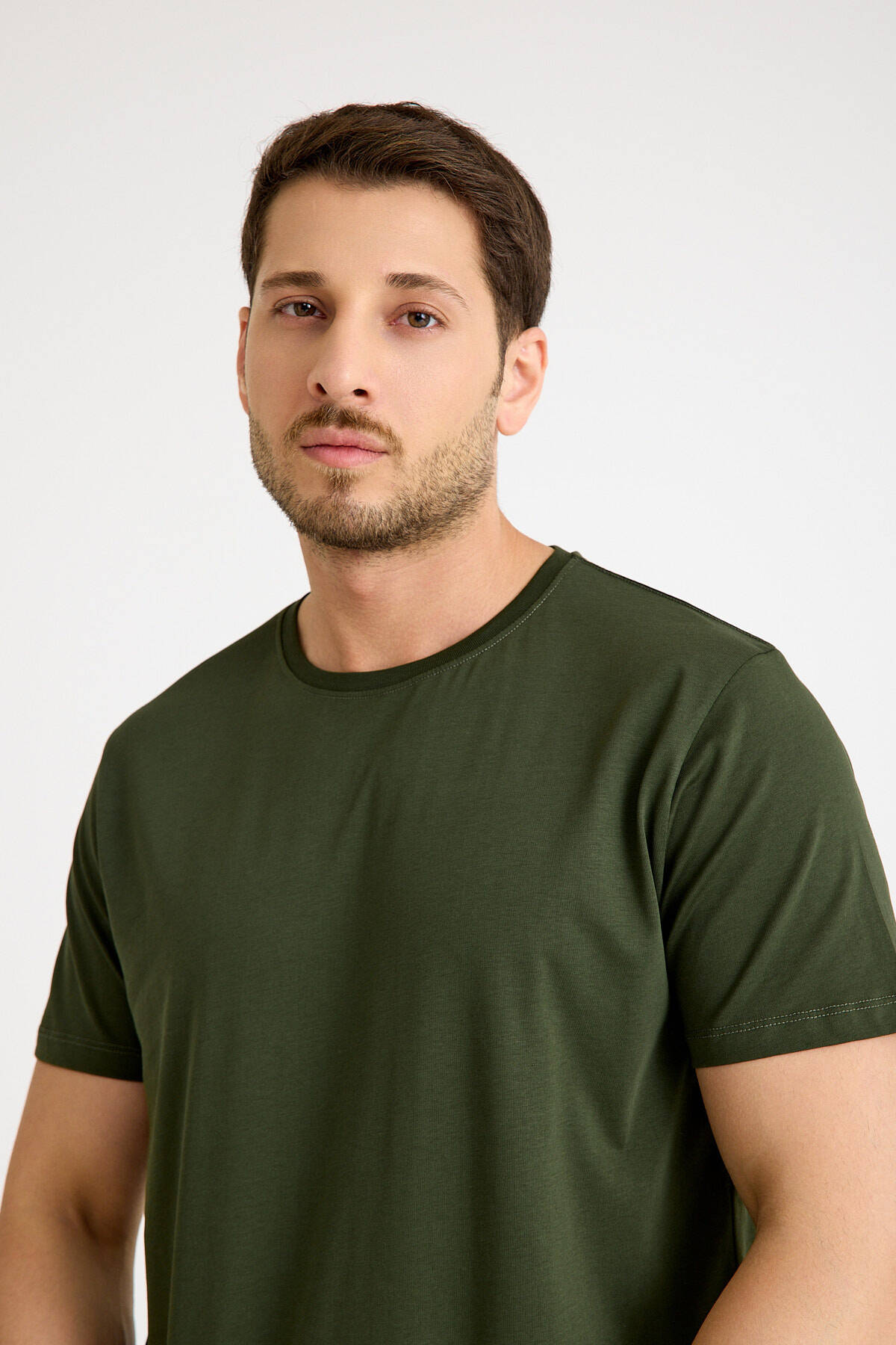 Haki Tişört Basic Erkek Regular Loose Fit Pamuklu T-shirt Kısa Kollu - 9