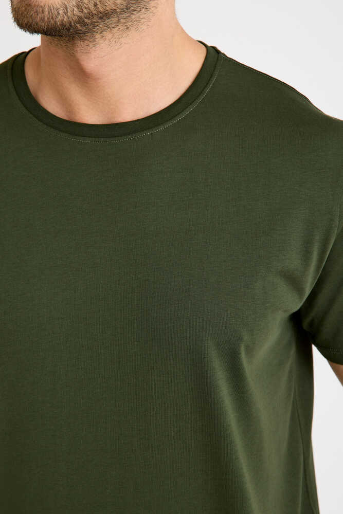 Haki Tişört Basic Erkek Regular Loose Fit Pamuklu T-shirt Kısa Kollu - 10