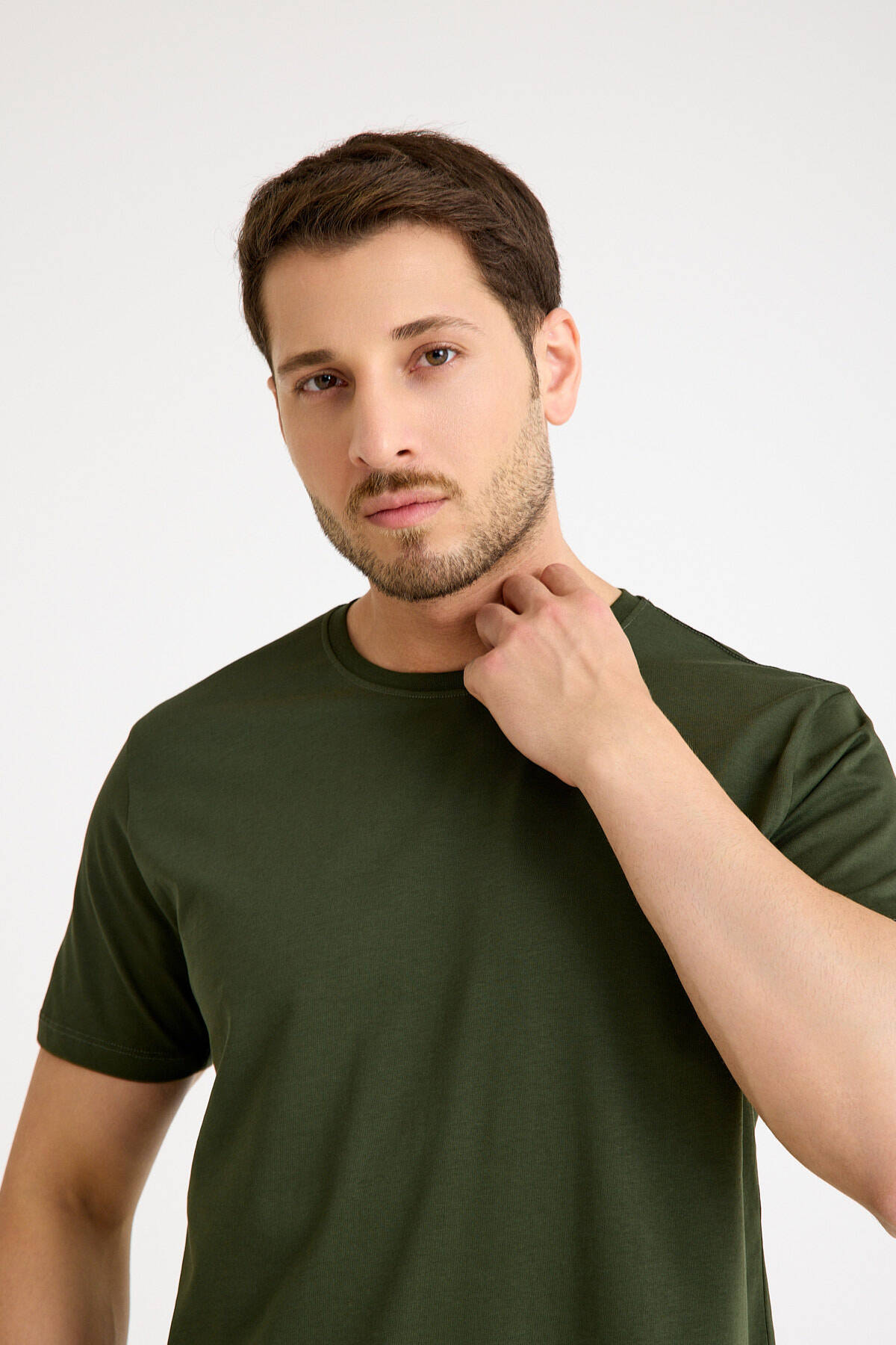 Haki Tişört Basic Erkek Regular Loose Fit Pamuklu T-shirt Kısa Kollu (1)