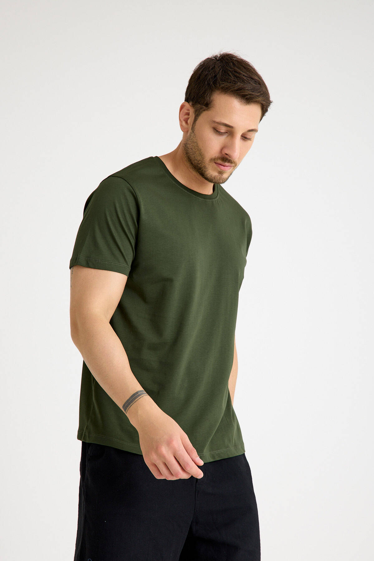 Haki Tişört Basic Erkek Regular Loose Fit Pamuklu T-shirt Kısa Kollu - 1
