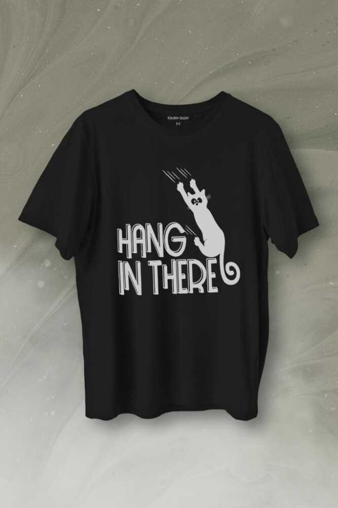 Han In There Tırmalayan Kedi Asla Pes Etme Baskılı Tişört Unisex T-Shirt - 1