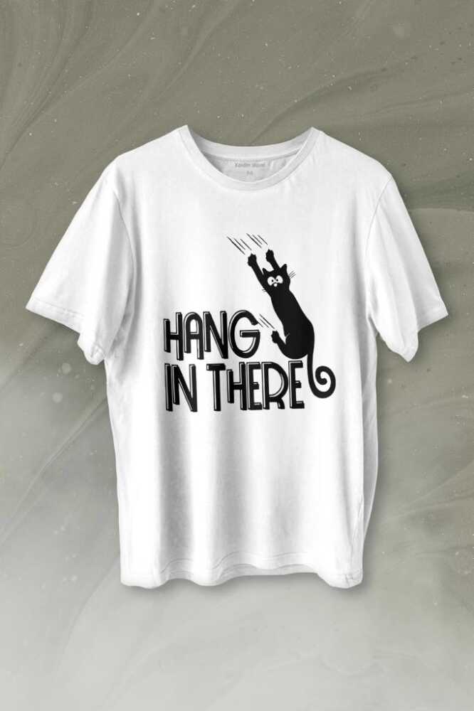 Han In There Tırmalayan Kedi Asla Pes Etme Baskılı Tişört Unisex T-shirt - 1