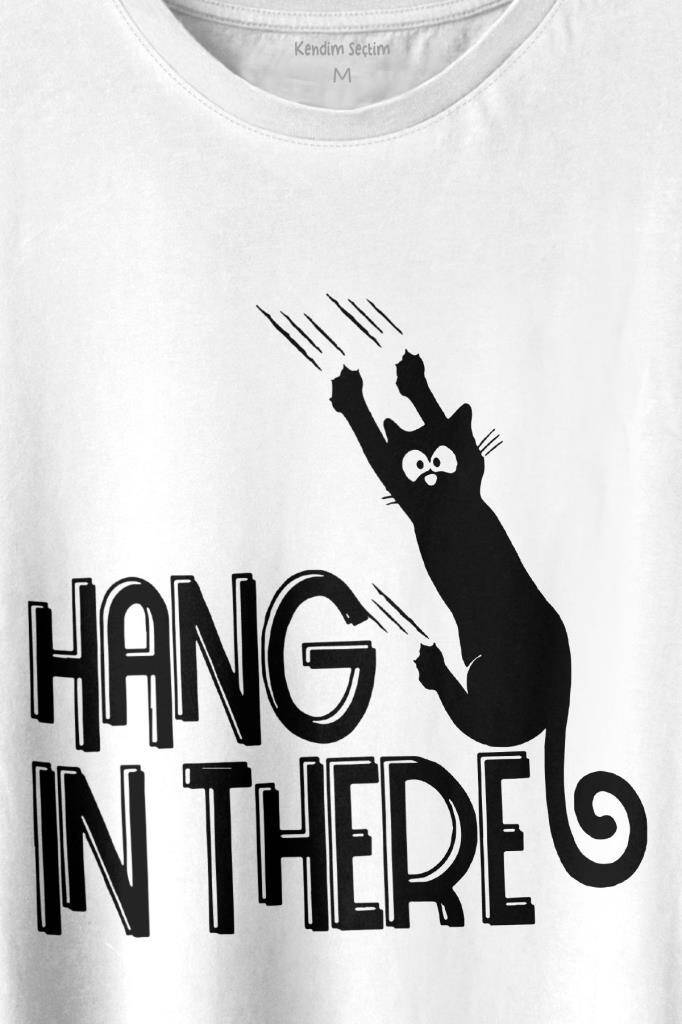 Han In There Tırmalayan Kedi Asla Pes Etme Baskılı Tişört Unisex T-shirt (1)