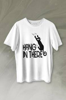 Han In There Tırmalayan Kedi Asla Pes Etme Baskılı Tişört Unisex T-shirt - 1