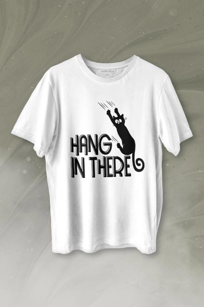 Han In There Tırmalayan Kedi Asla Pes Etme Baskılı Tişört Unisex T-shirt - 1