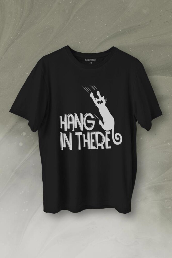 Han In There Tırmalayan Kedi Asla Pes Etme Baskılı Tişört Unisex T-Shirt - 1
