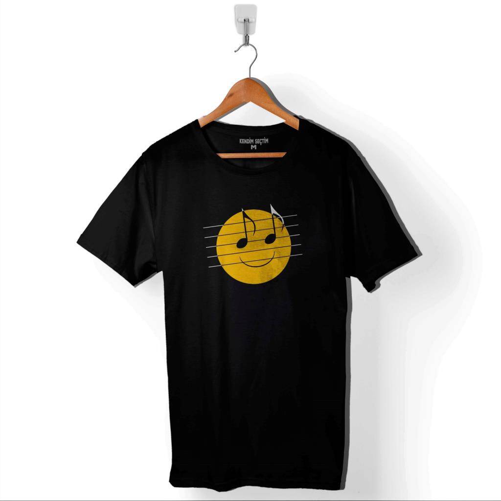 Happy And You Knuw It Müzik Nota Gülen Yüz Baskılı Tişört Unisex T-Shirt - 1