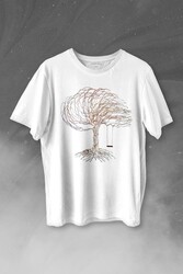 Hayat Ağacındaki Kırmızı Salıncak Kuru Ağaç Baskılı Tişört Unisex T-shirt - 1