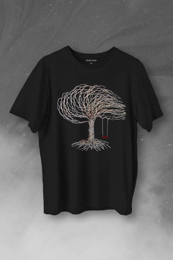 Hayat Ağacındaki Kırmızı SAlincak Kuru Ağaç Baskılı Tişört Unisex T-Shirt - 1