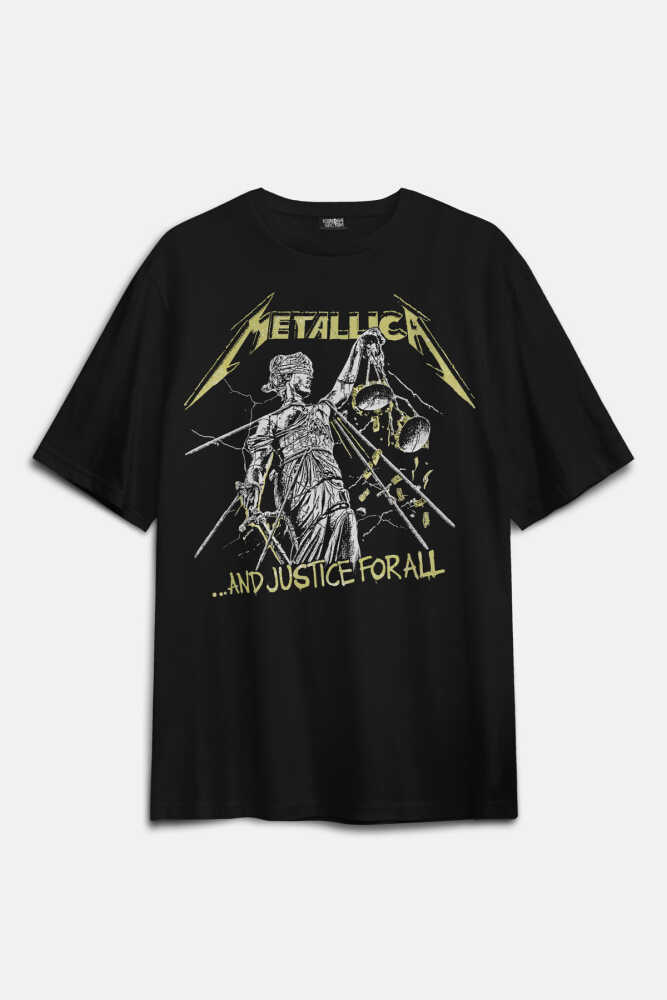 Heavy Metal Music Metallica And Justice for All Vintage Siyah Oversize Ön ve Sırt Baskılı Tişört