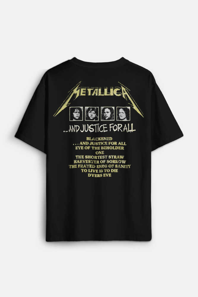 Heavy Metal Music Metallica And Justice for All Vintage Siyah Oversize Ön ve Sırt Baskılı Tişört (1)