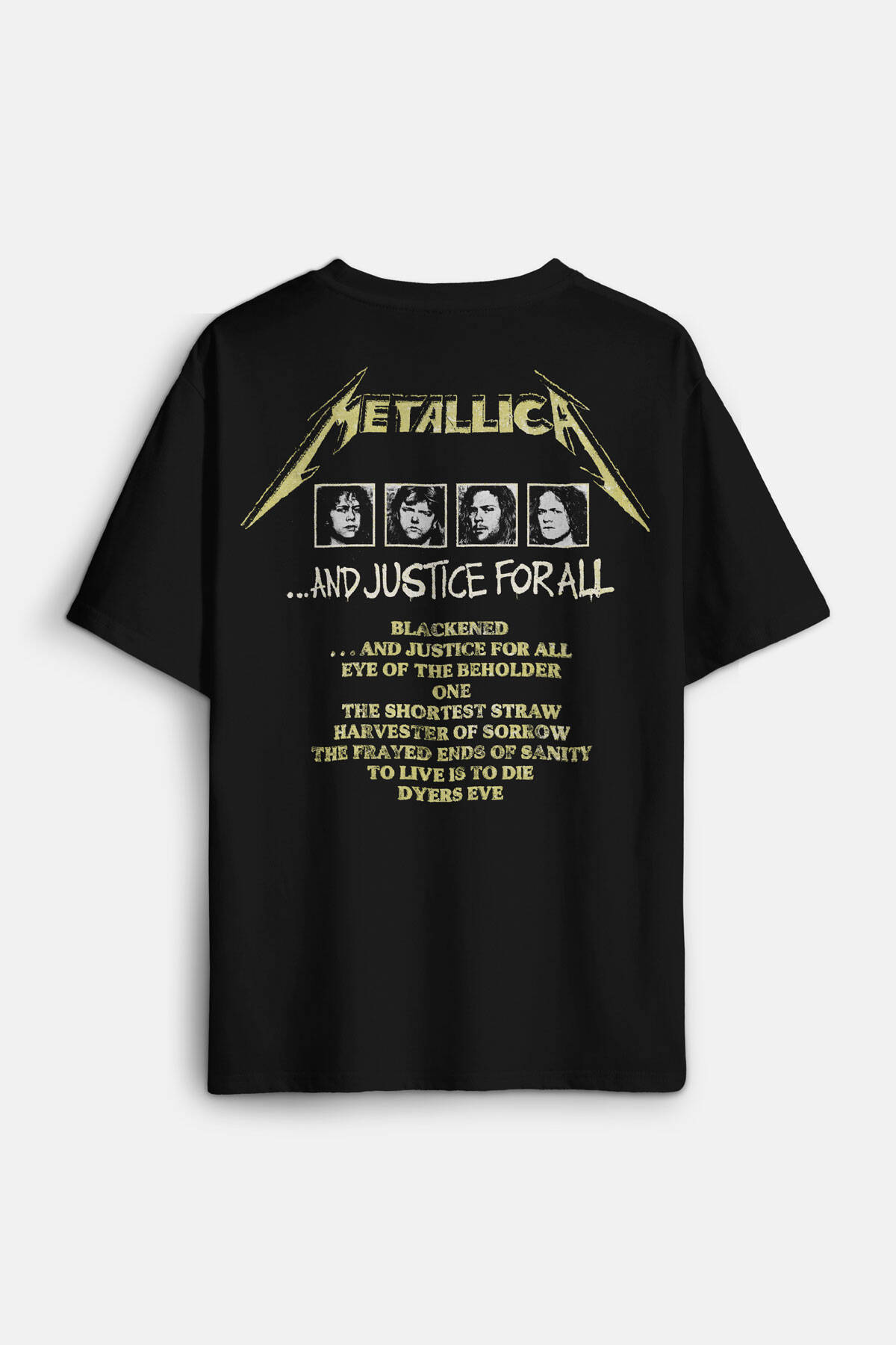 Heavy Metal Music Metallica And Justice for All Vintage Siyah Oversize Ön ve Sırt Baskılı Tişört (1)
