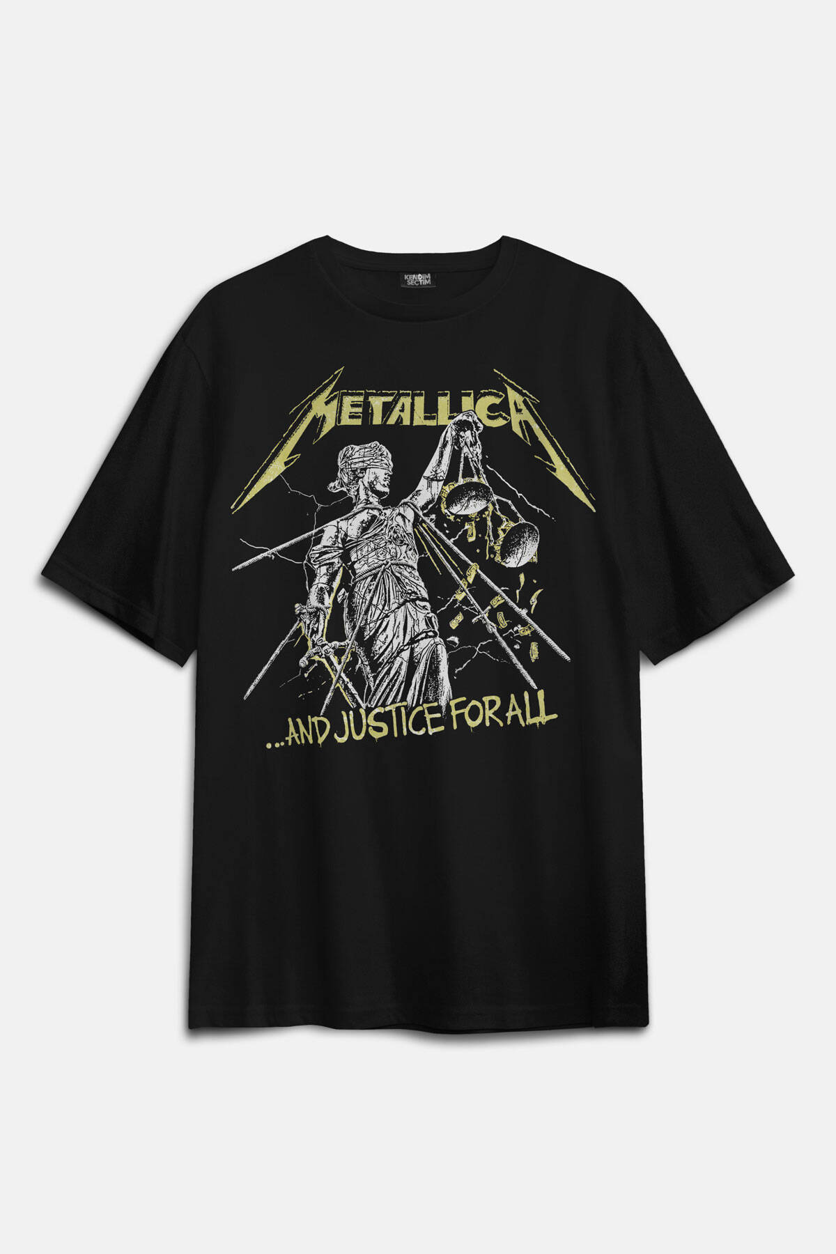 Heavy Metal Music Metallica And Justice for All Vintage Siyah Oversize Ön ve Sırt Baskılı Tişört