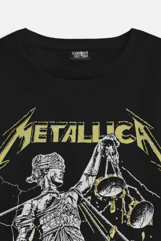 Heavy Metal Music Metallica And Justice for All Vintage Siyah Oversize Ön ve Sırt Baskılı Tişört - 3