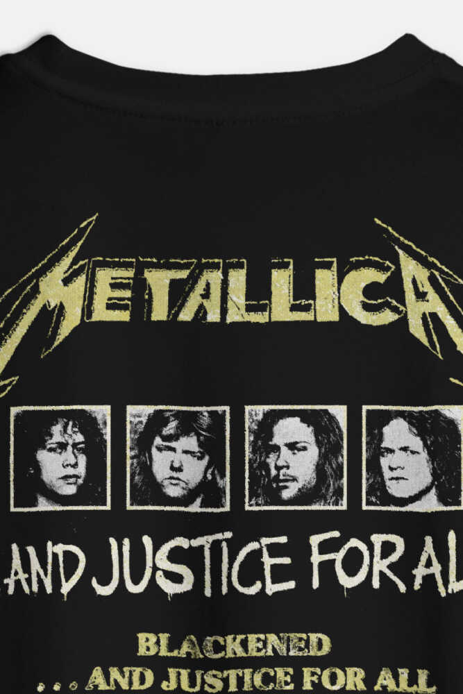 Heavy Metal Music Metallica And Justice for All Vintage Siyah Oversize Ön ve Sırt Baskılı Tişört - 4