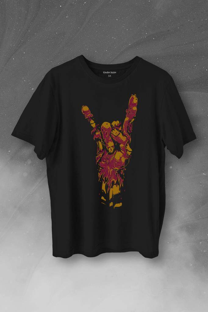Hey There! Rock Hand Rockstar Urban Baskılı Tişört Unisex T-Shirt - 1