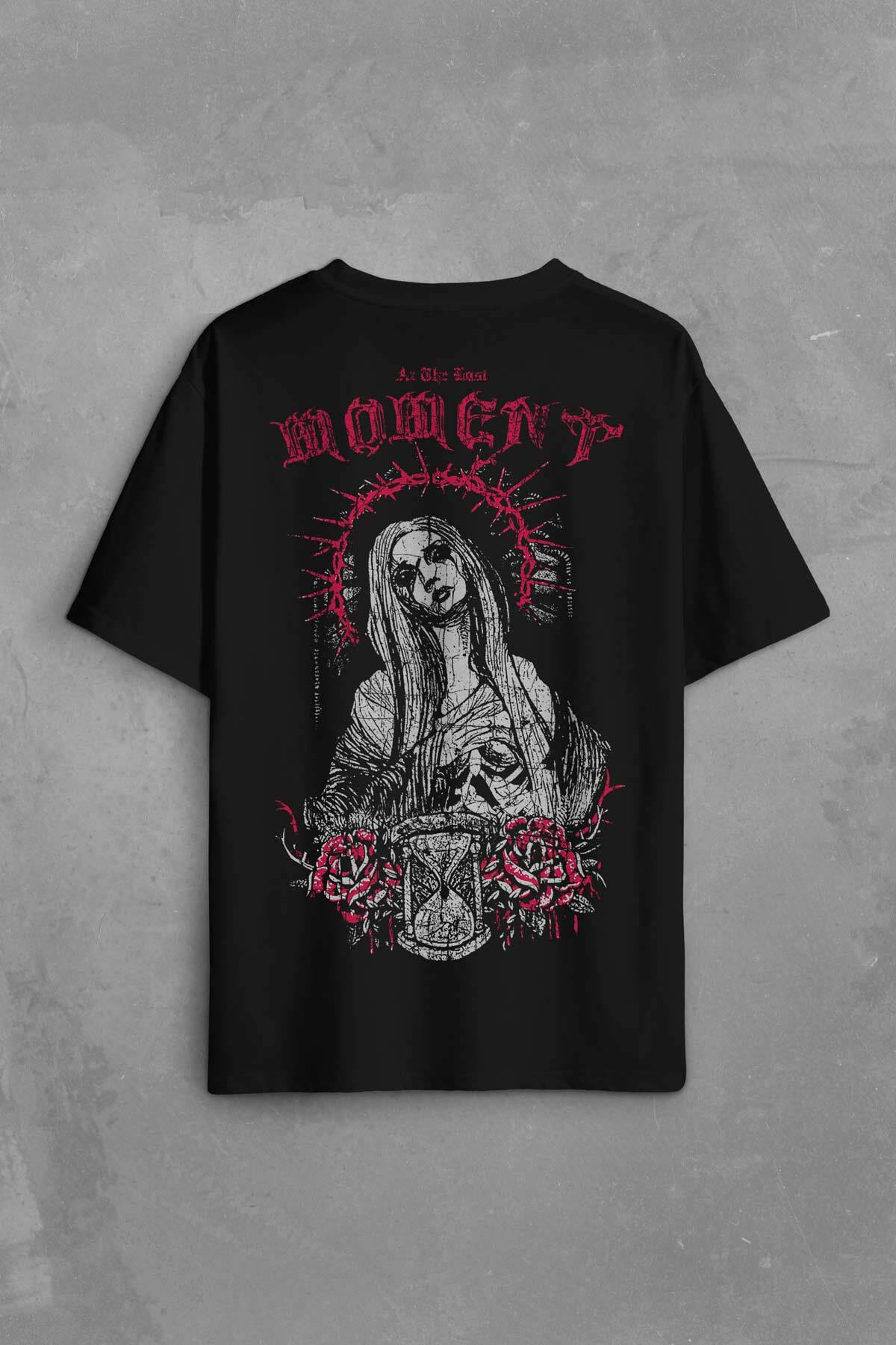 Hip Hop At The Last Moment Trapstar Gotik Gothic Trap Baskılı Oversize Tişört Siyah Unisex T-shirt - 1
