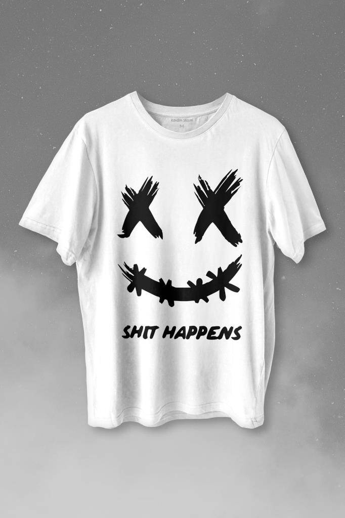 Hip Hop Marshmello Music Shit Happens Baskılı Tişört Unisex T-shirt - 1
