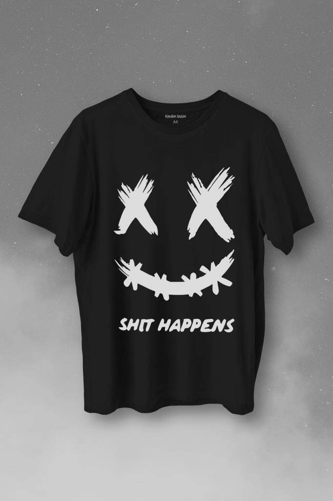 Hip Hop Marshmello Music Shit Happens Baskılı Tişört Unisex T-Shirt - 1