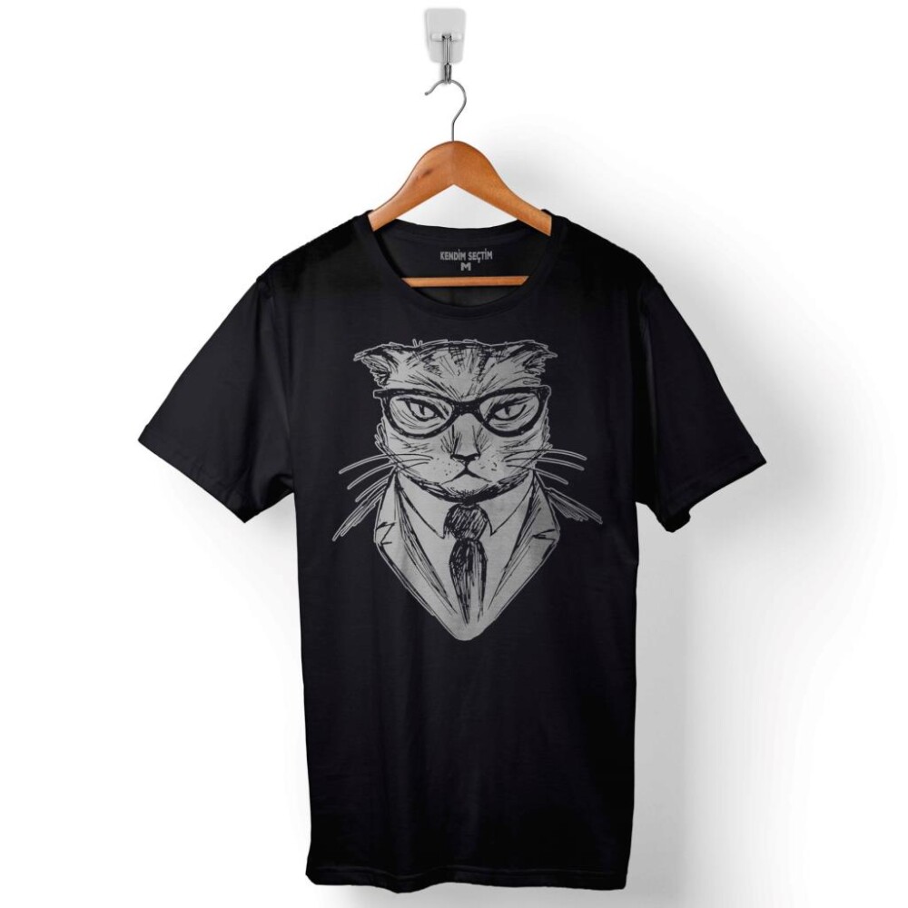 Hipster Cat Hipster Kedi With Glasses Gözlük Baskılı Tişört Unisex T-Shirt - 1