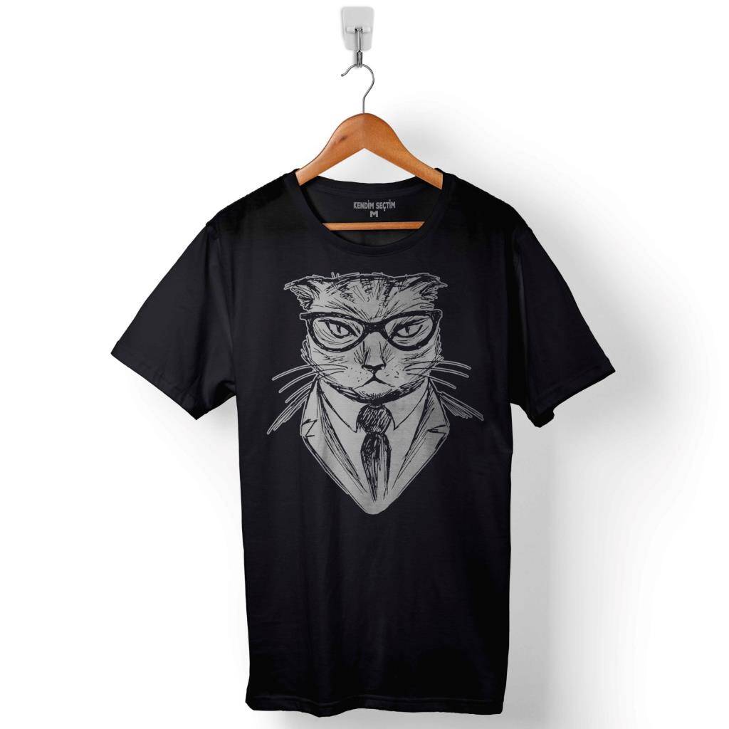 Hipster Cat Hipster Kedi With Glasses Gözlük Baskılı Tişört Unisex T-Shirt - 1