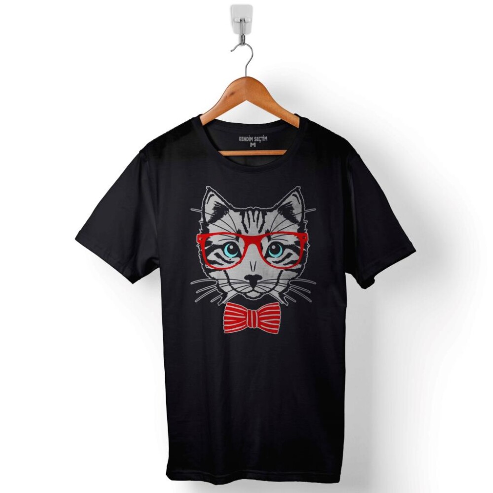 Hipster Cat Hipster Kedi With Glasses Gözlük Baskılı Tişört Unisex T-Shirt - 1