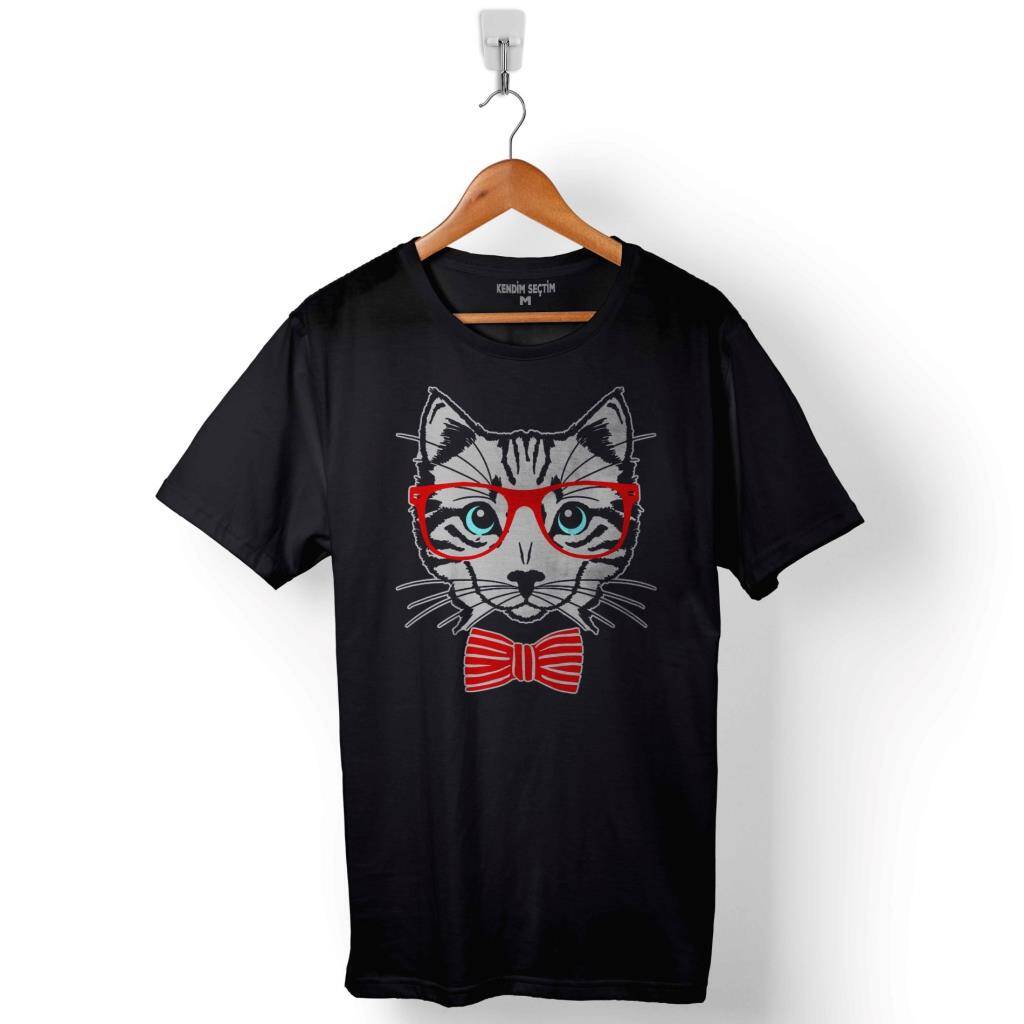 Hipster Cat Hipster Kedi With Glasses Gözlük Baskılı Tişört Unisex T-Shirt - 1