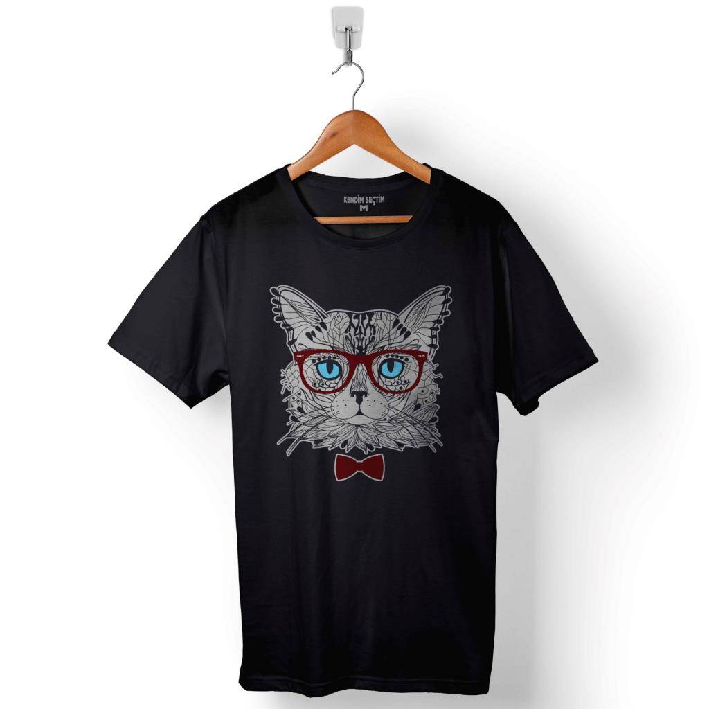 Hipster Cat Hipster Kedi With Glasses Gözlük Baskılı Tişört Unisex T-Shirt - 1