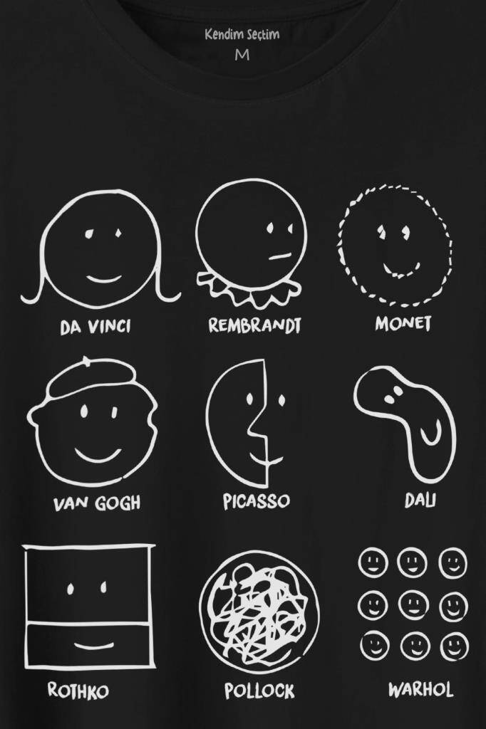 History Of Art Monet Dali Da Vinci Baskılı Tişört Unisex T-Shirt - 2