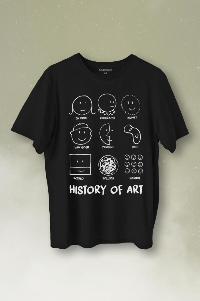 History Of Art Monet Dali Da Vinci Baskılı Tişört Unisex T-Shirt - 1