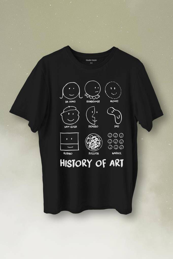 History Of Art Monet Dali Da Vinci Baskılı Tişört Unisex T-Shirt - 1