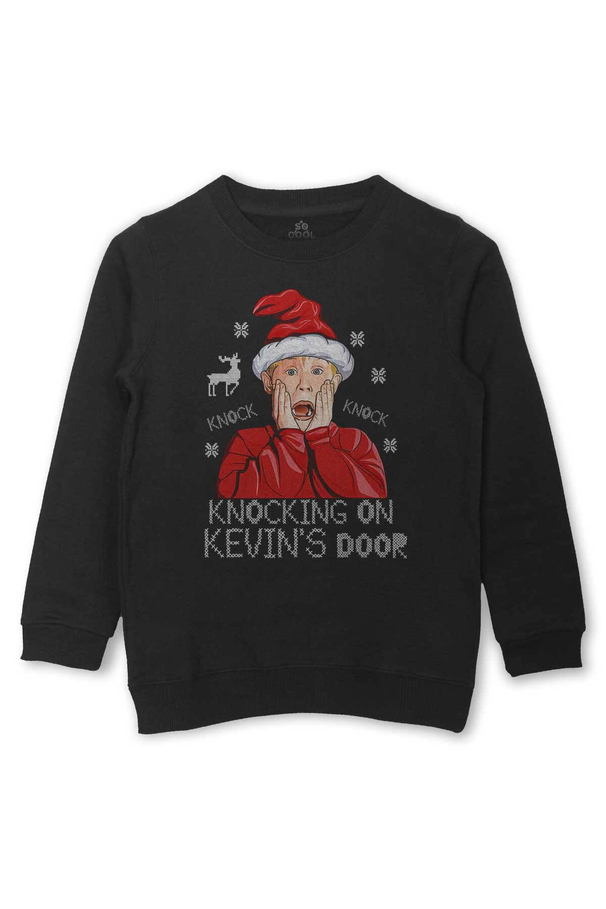 Home Alone Evde Tek Başına Yeni Yıl Kevin Merry Xmas Baskılı Çocuk Sweatshirt Siyah Sweat