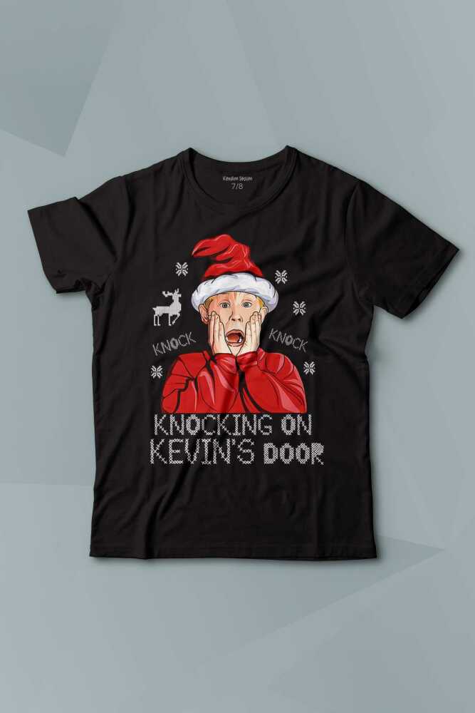 Home Alone Evde Tek Başına Yeni Yıl Knock Knock Kevin Merry Xmas Baskılı Çocuk Tişört Kısa Kollu - 1