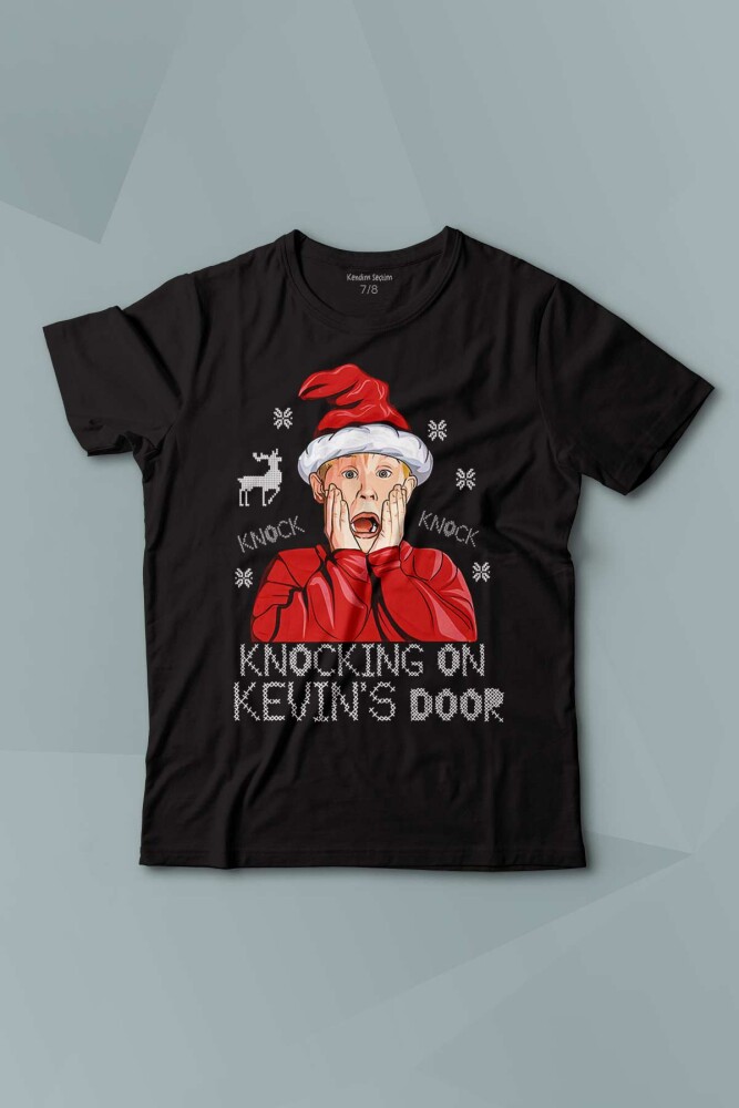 Home Alone Evde Tek Başına Yeni Yıl Knock Knock Kevin Merry Xmas Baskılı Çocuk Tişört Kısa Kollu - 1