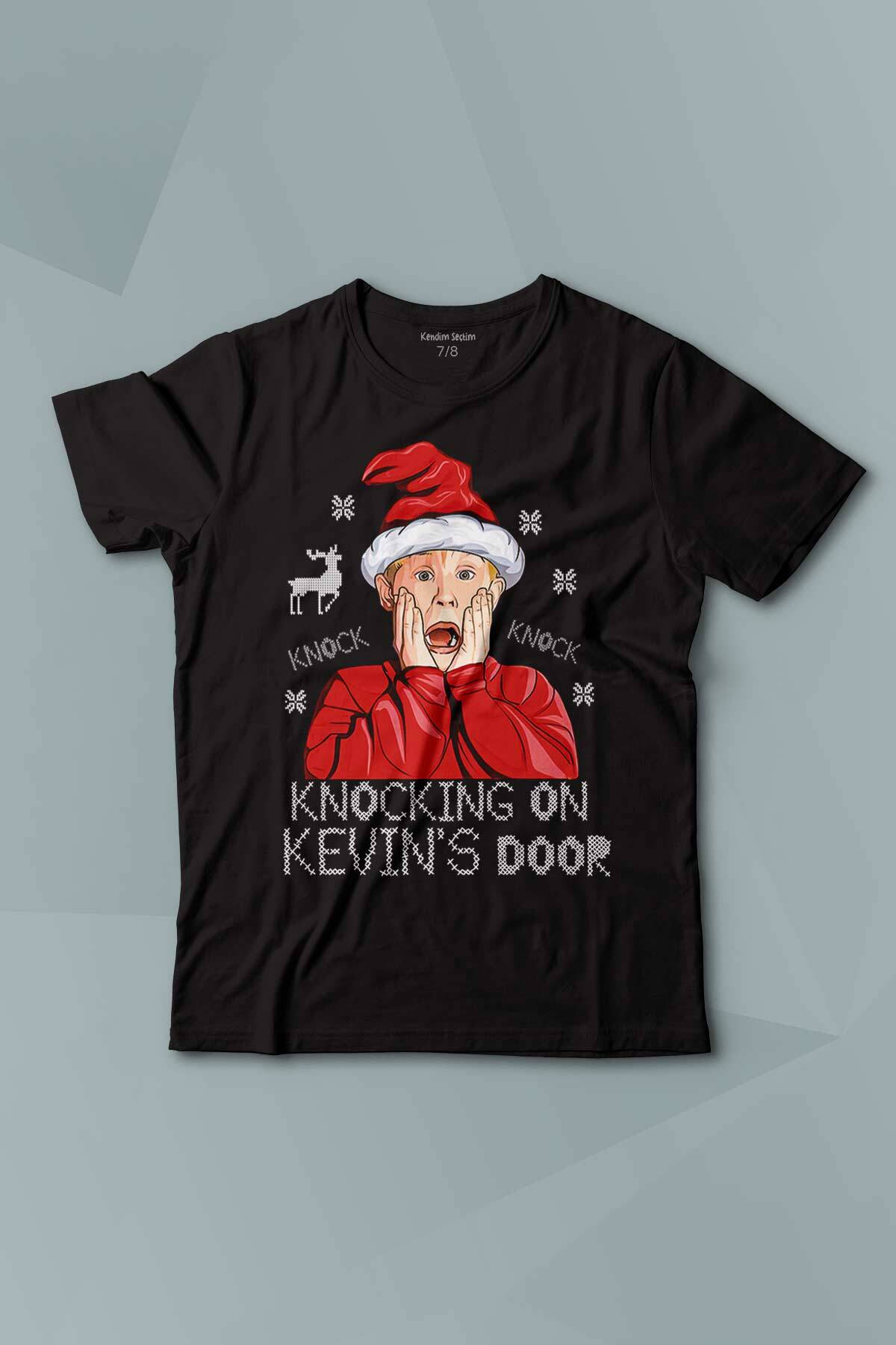 Home Alone Evde Tek Başına Yeni Yıl Knock Knock Kevin Merry Xmas Baskılı Çocuk Tişört Kısa Kollu - 1
