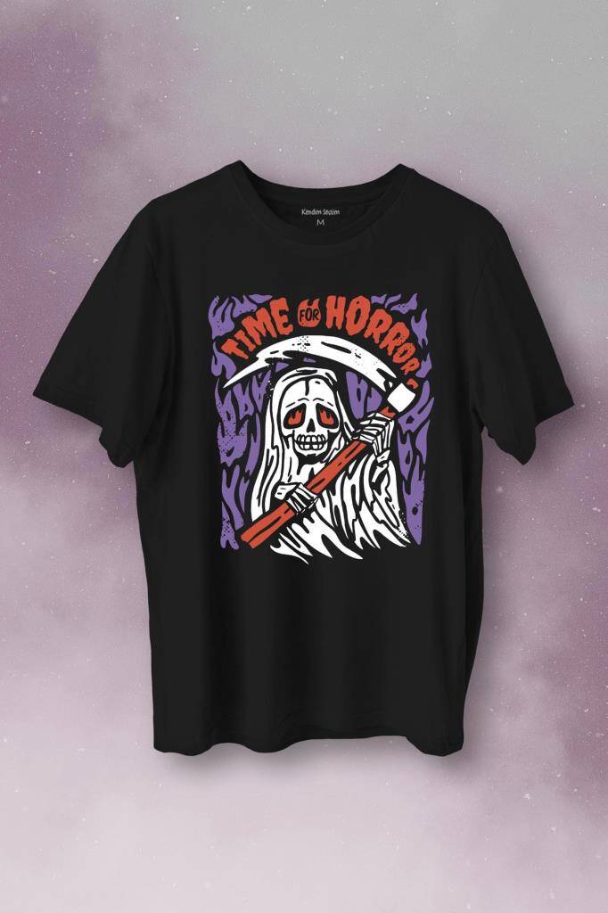 Horror Minimal Funny Kara Komik Korku Urban Baskılı Tişört Unisex T-Shirt - 1