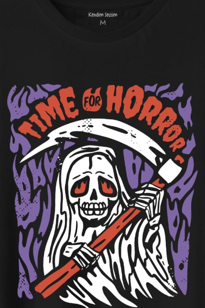 Horror Minimal Funny Kara Komik Korku Urban Baskılı Tişört Unisex T-Shirt (1)