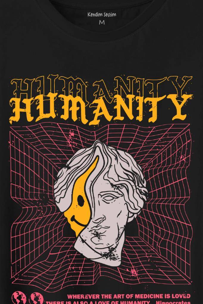 Humanity Smiley Statue Neon Heykel 2K Urban Baskılı Tişört Unisex T-Shirt (1)