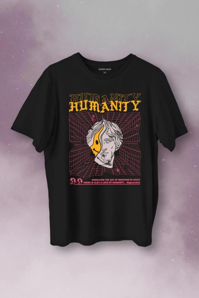 Humanity Smiley Statue Neon Heykel 2K Urban Baskılı Tişört Unisex T-Shirt - 1