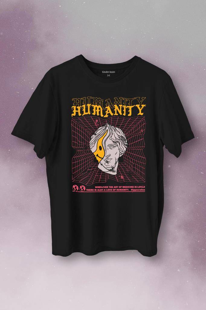 Humanity Smiley Statue Neon Heykel 2K Urban Baskılı Tişört Unisex T-Shirt - 1