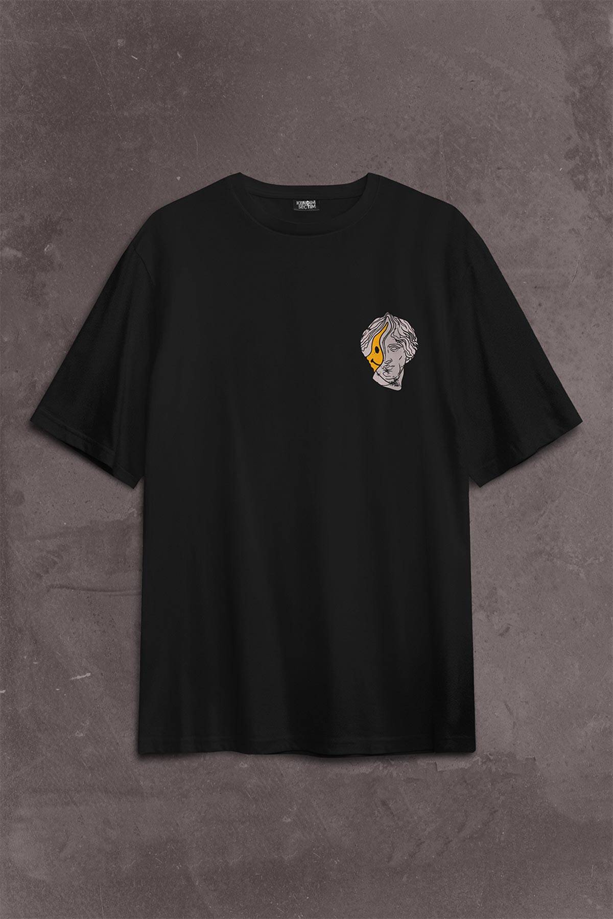 Humanity Smiley Statue Neon Heykel 2K Urban Sırt Ön Baskılı Oversize Tişört Unisex T-Shirt (1)
