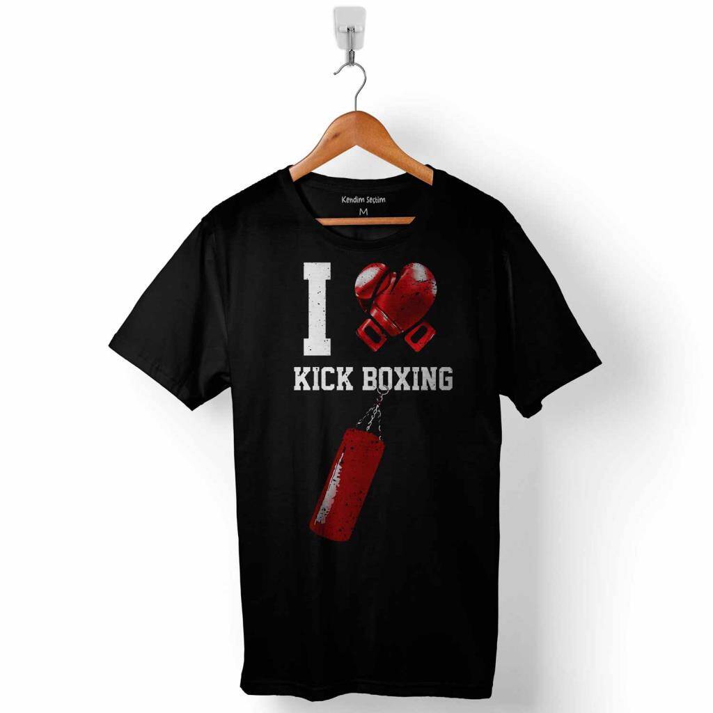 I Love Kick Boxing Boks Eldiveni Baskılı Tişört Unisex T-Shirt - 1