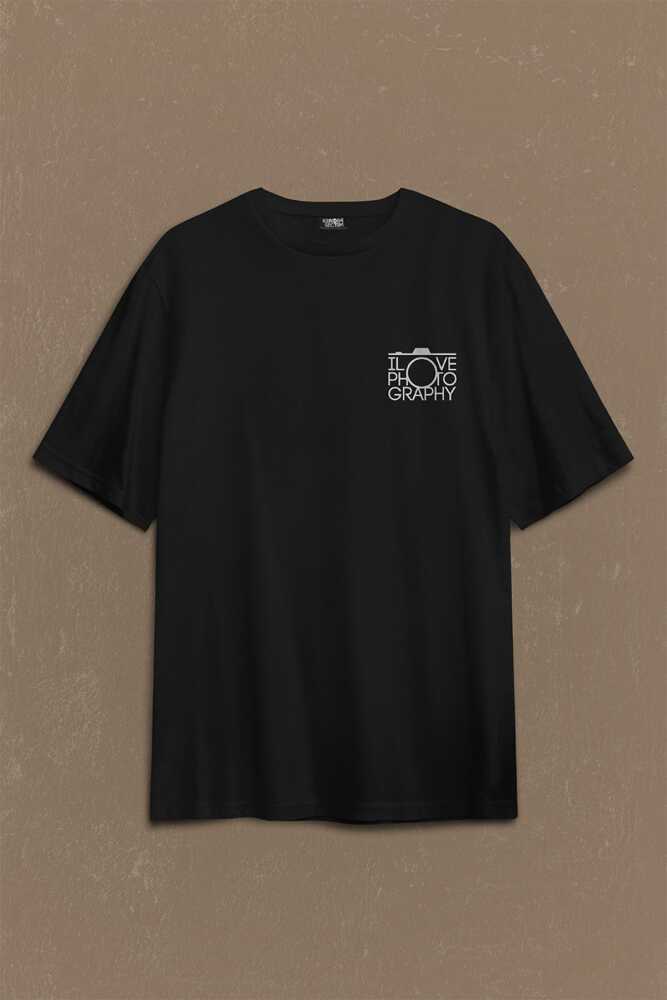 I Love Photography Fotoğrafçı Canon Nikon Sırt Ön Baskılı Oversize Tişört Unisex T-Shirt - 1
