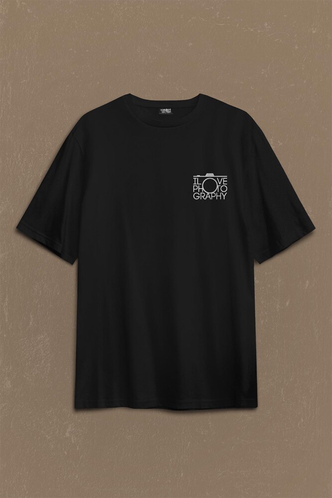 I Love Photography Fotoğrafçı Canon Nikon Sırt Ön Baskılı Oversize Tişört Unisex T-Shirt - 1