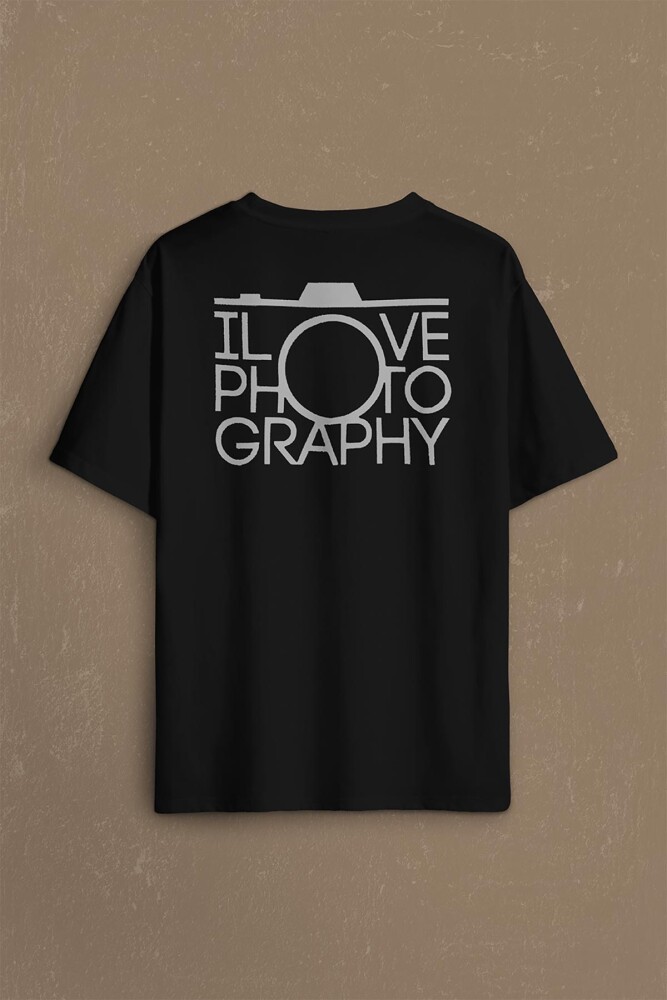I Love Photography Fotoğrafçı Canon Nikon Sırt Ön Baskılı Oversize Tişört Unisex T-Shirt - 2